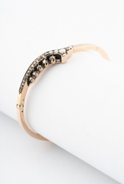 Antieke gouden bangle met roos geslepen diamanten in zilver gezet