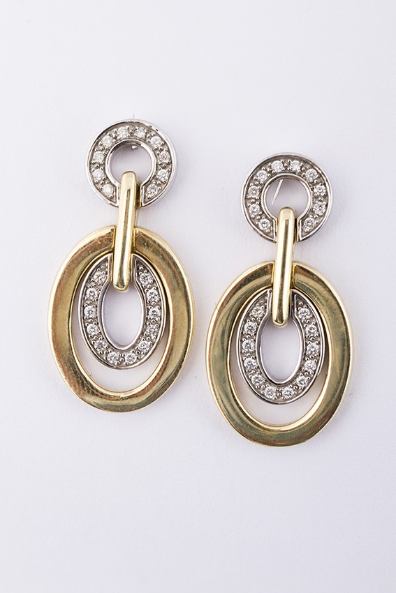 Wit/geel gouden oorhangers met briljant