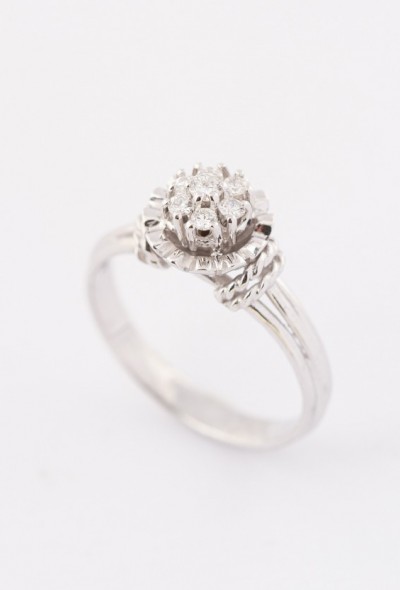 Wit gouden entourage ring met 7 briljanten. Ca. 0.24 ct.