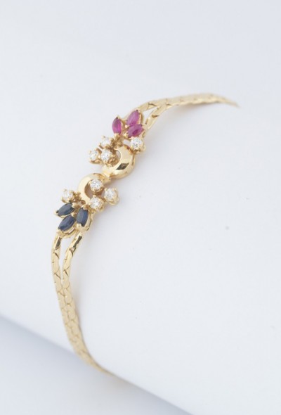 Gouden armband met saffier, robijn en 8 briljanten