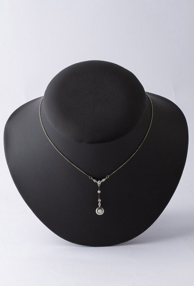 Wit/geel gouden Art Nouveau hanger met briljant en diamant