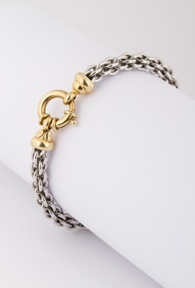Wit/geel gouden schakel armband