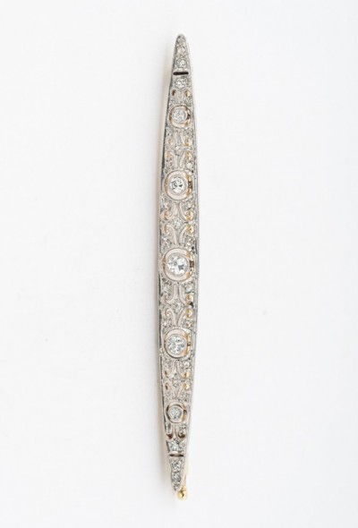 Wit/geel gouden brochette met 5 briljanten en roos geslepen diamanten