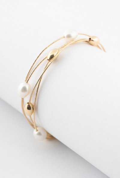 Gouden meer strengen armband met zoetwater parels