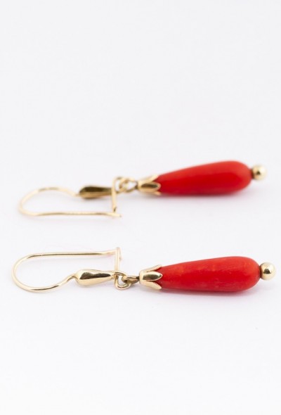 Gouden oorhangers met bloedkoraal