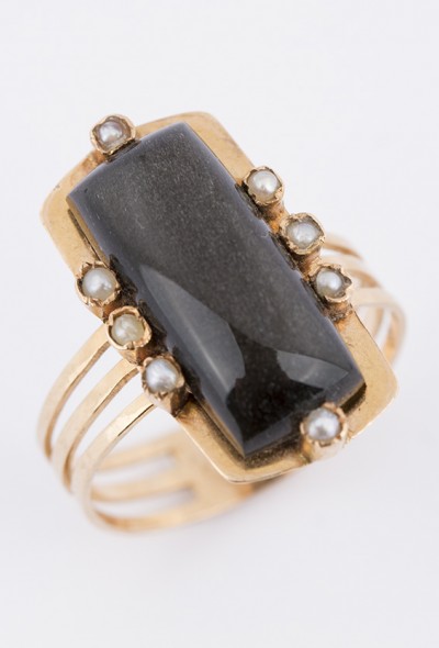 Spangen ring met zilverobsidiaan