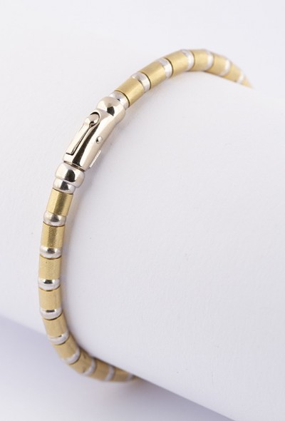 Wit/geel gouden schakel armband