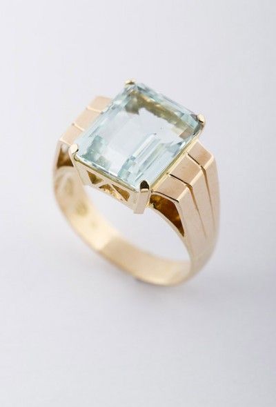 Gouden retro ring met aquamarijn