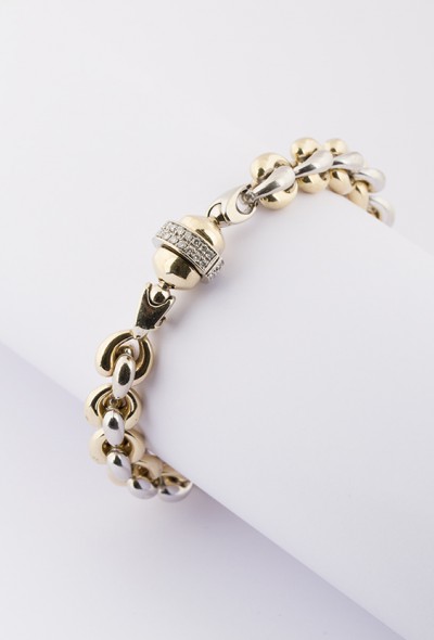 Wit/geel gouden schakel armband