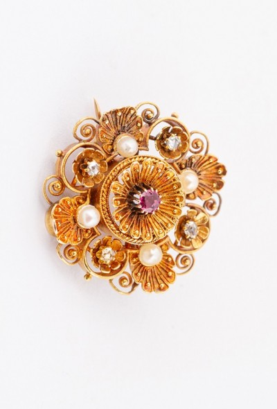 Antieke gouden broche met spinel en diamanten