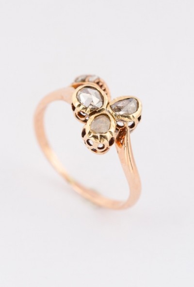 Antieke gouden klavertjes ring met diamanten