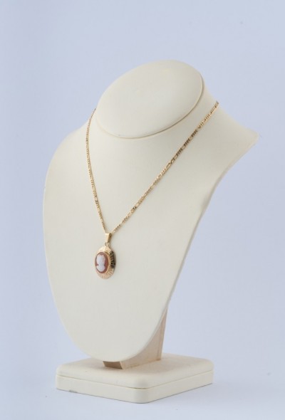 Camée in gouden rand hanger aan gouden figaro collier