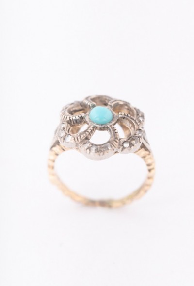 Antieke gouden ring met turkoois en roos geslepen diamanten