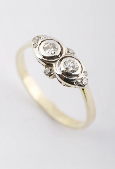 Gouden Art Déco ring met briljant
