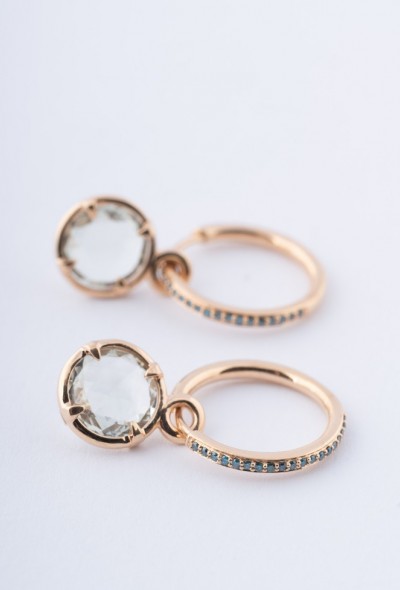 Gouden oorringen met briljanten met aan elk een prasioliet