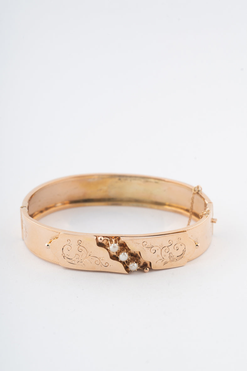 Antieke geelgouden bangle met parels