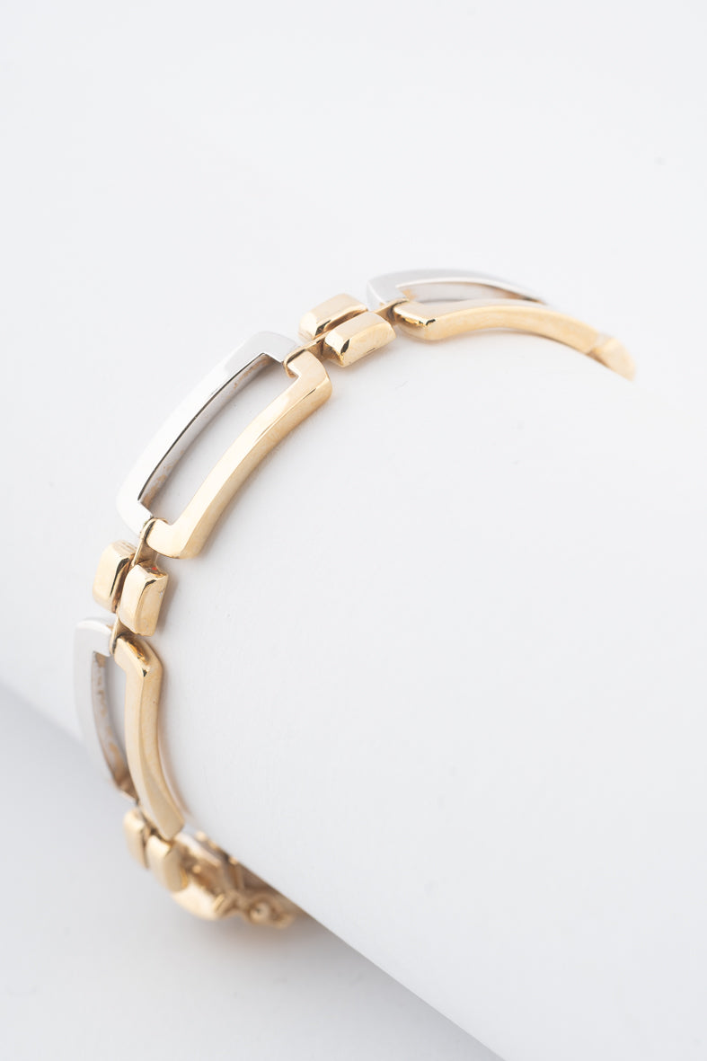 Wit/geelgouden schakel armband bi-color