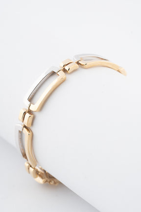 Wit/geelgouden schakel armband bi-color