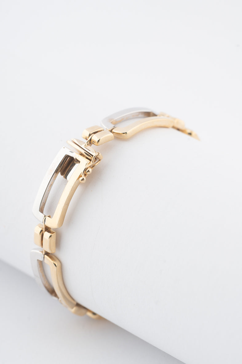 Wit/geelgouden schakel armband bi-color