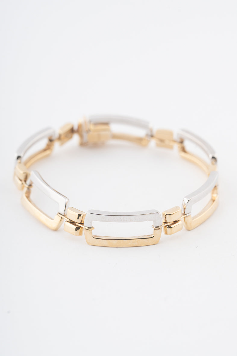 Wit/geelgouden schakel armband bi-color