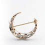 Antique yellow gold moon brooch with diamonds