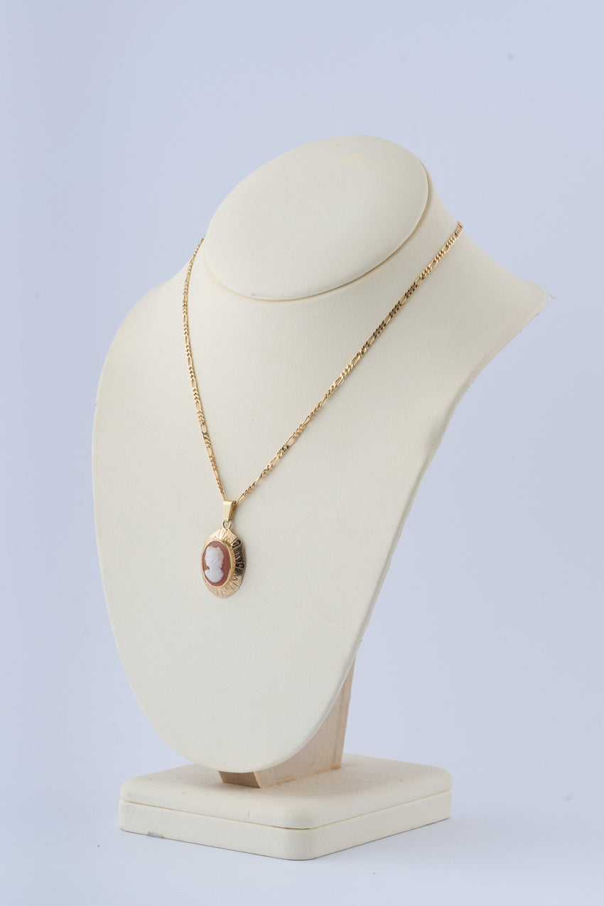 Camée in gouden rand hanger aan gouden figaro collier