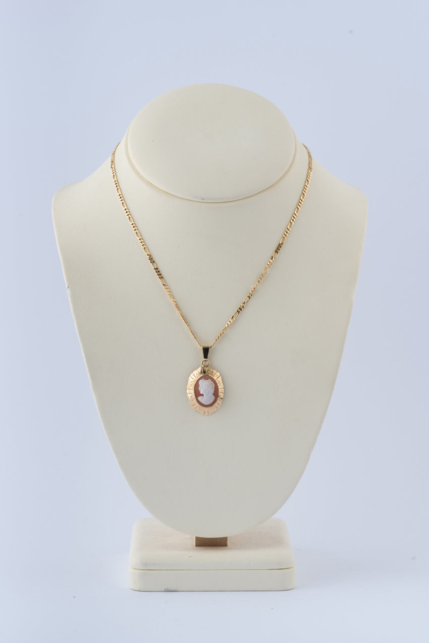 Camée in gouden rand hanger aan gouden figaro collier
