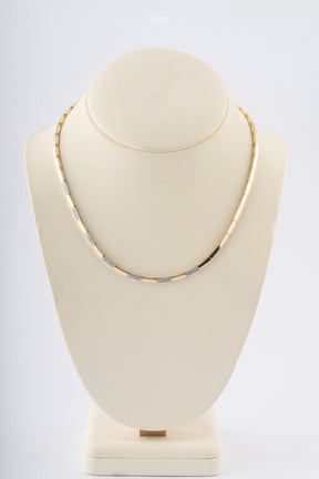 Wit/geel gouden schakel collier met briljanten