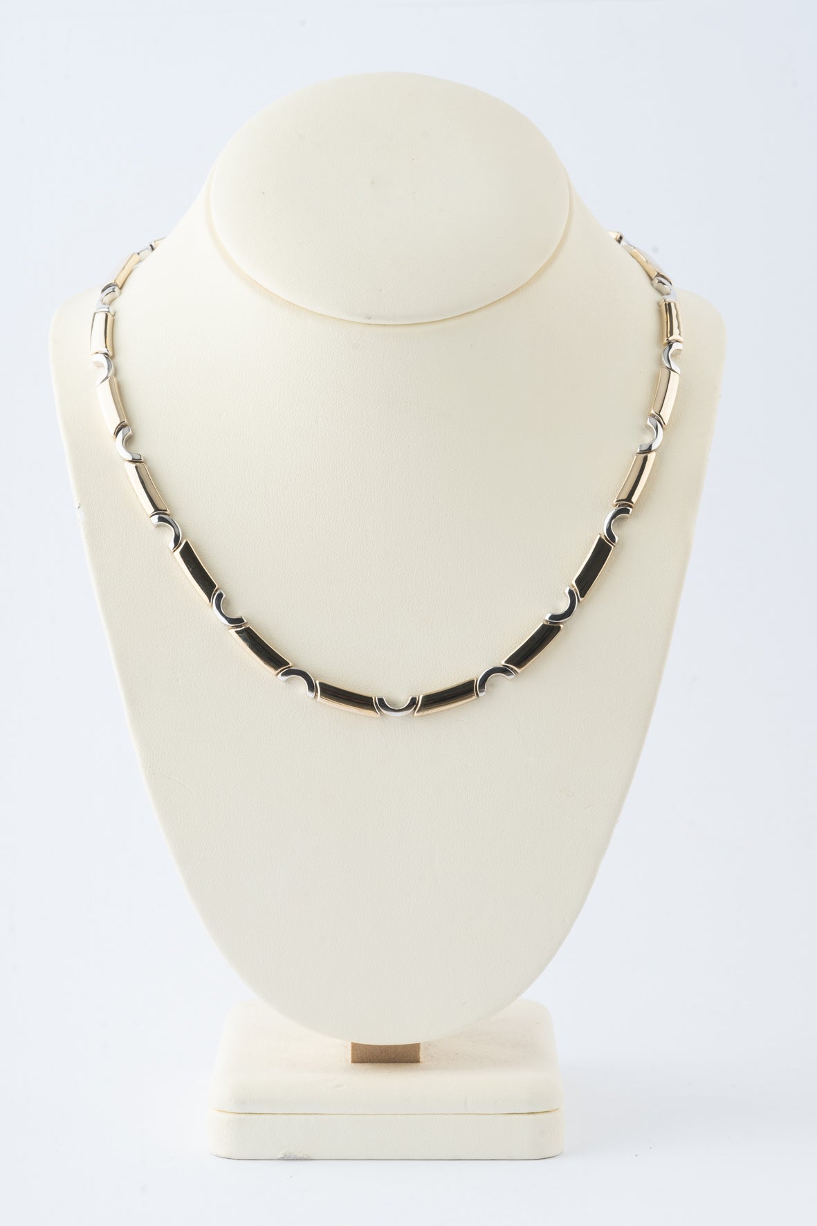 Witgouden/geelgouden schakel collier