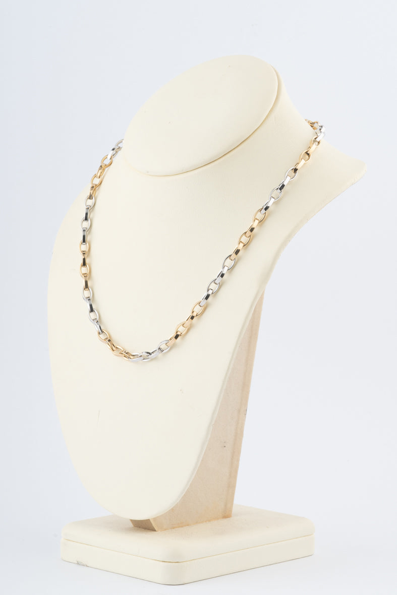 Wit/geelgouden schakel collier
