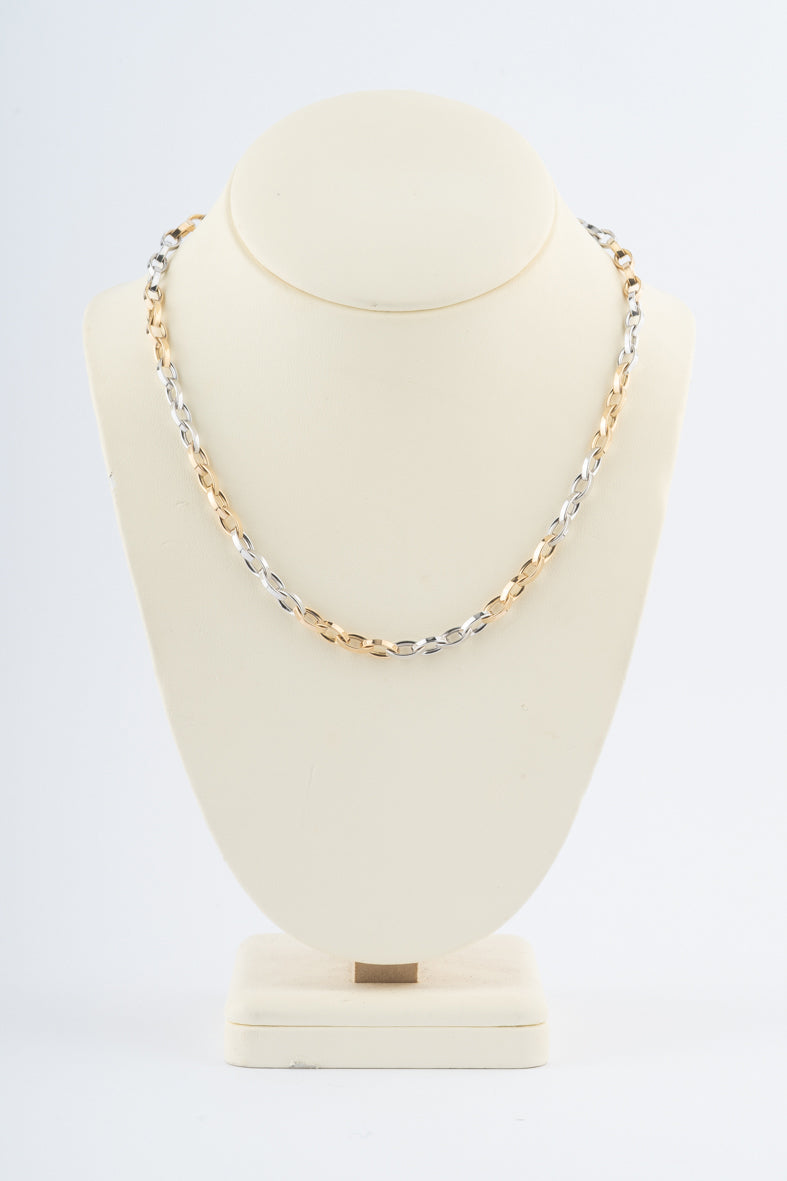 Wit/geelgouden schakel collier