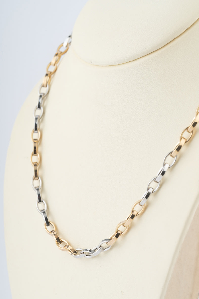 Wit/geelgouden schakel collier