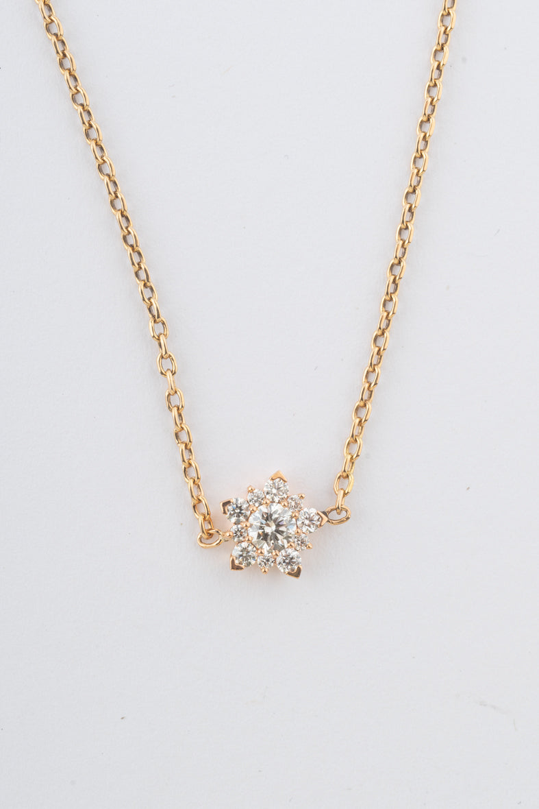 Geelgouden collier met entourage hanger met briljanten