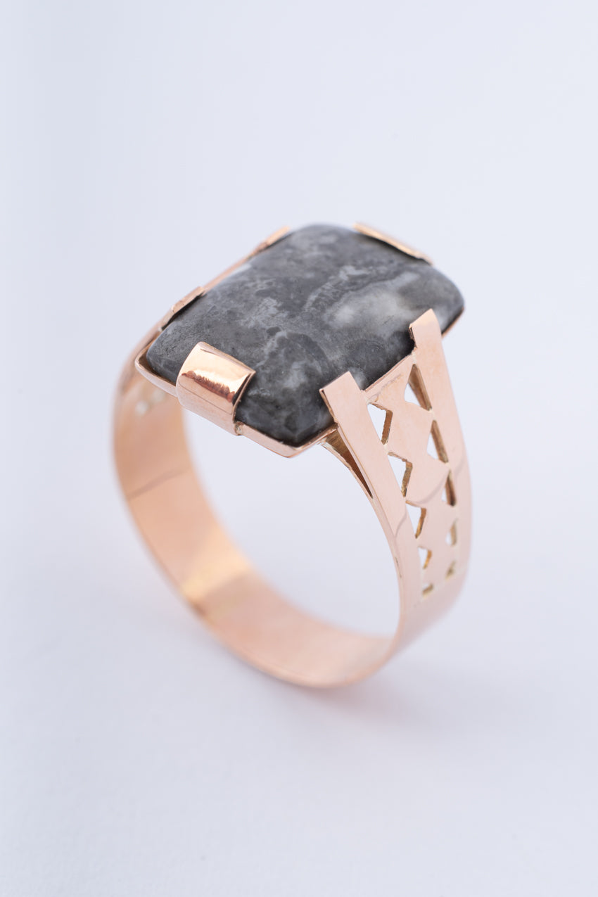 Old golden men's ring with jasper