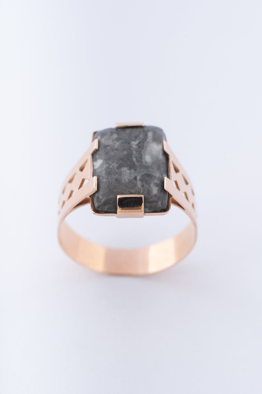 Old golden men's ring with jasper