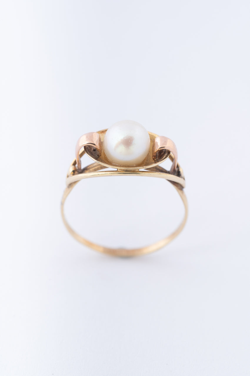 Gouden bi-color ring met cultive parel