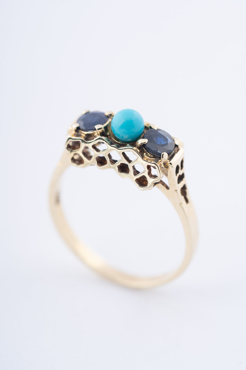 Gouden ring met saffier en turkoois