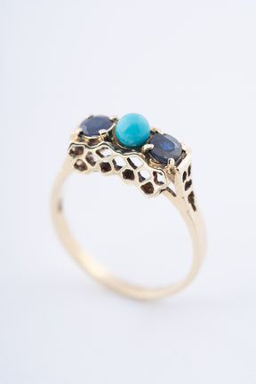 Gouden ring met saffier en turkoois