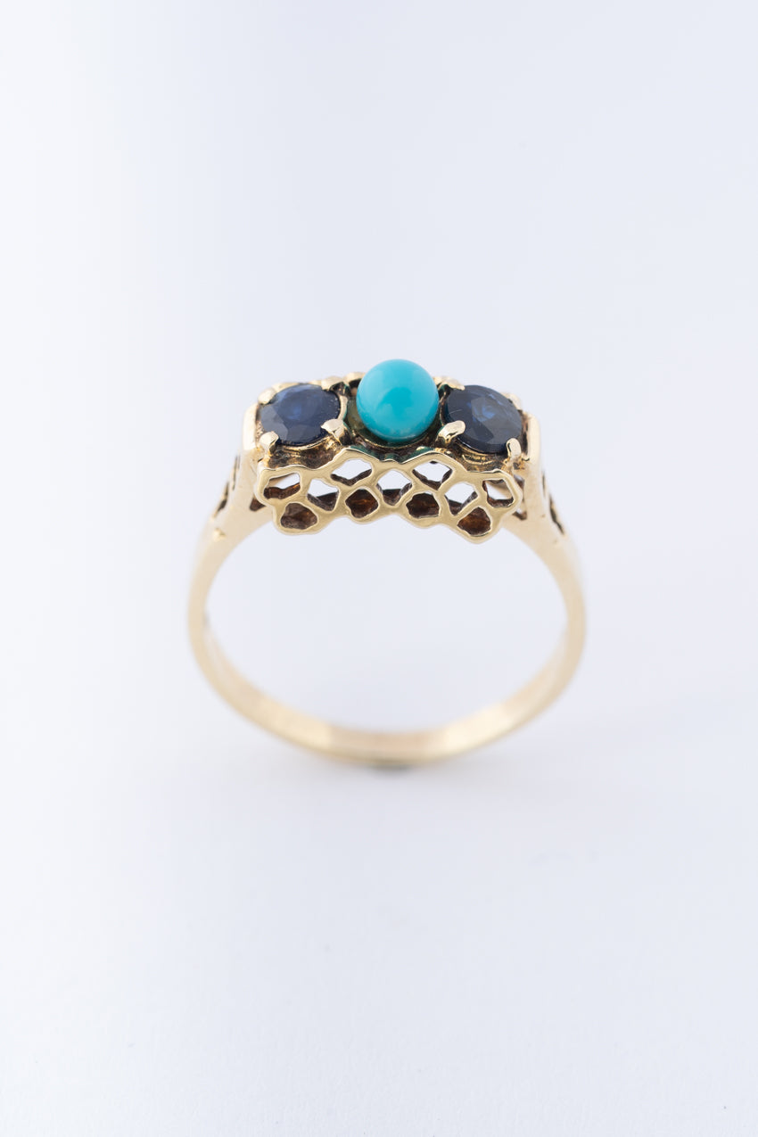 Gouden ring met saffier en turkoois