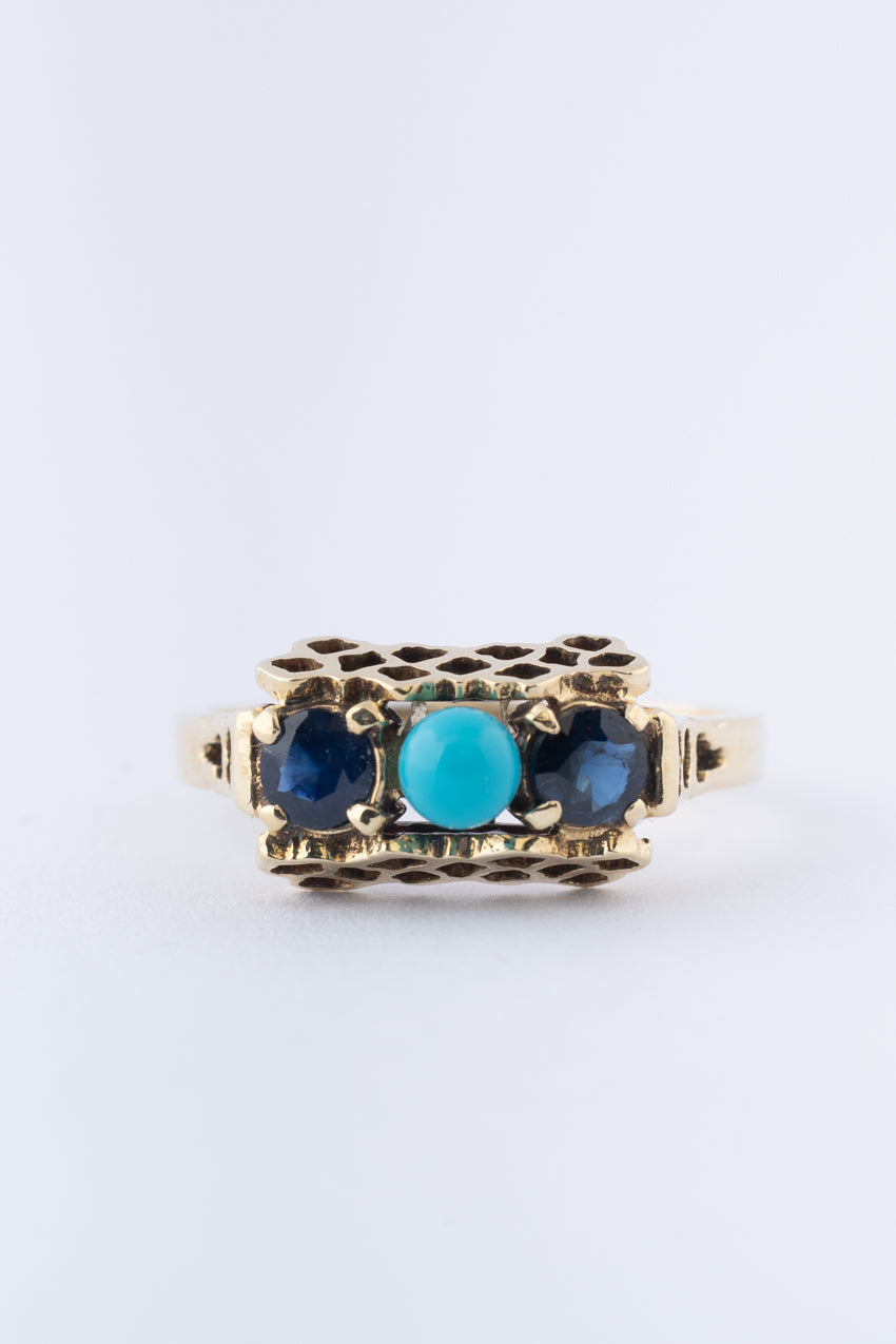 Gouden ring met saffier en turkoois