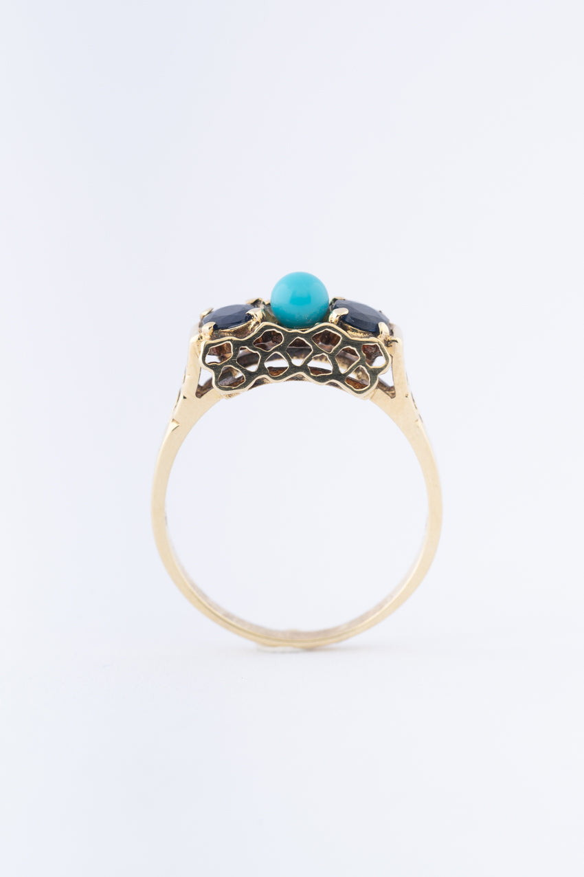 Gouden ring met saffier en turkoois