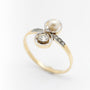 Antique yellow gold ring with pearl, brilliant and diamonds