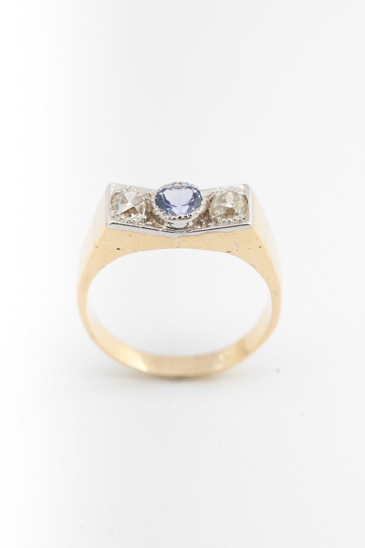 Geel gouden heren ring met tanzaniet en briljanten