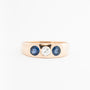 Antique yellow gold stacking ring with a brilliant-cut diamond and sapphires