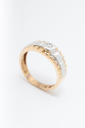 Wit/geel gouden band ring met een briljant