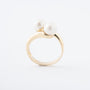 Yellow gold crossover ring with cultured pearls