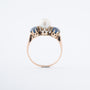 Yellow gold ring with cultured pearl and sapphires