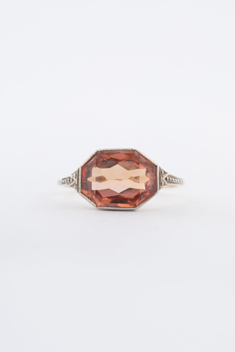 Geelgouden ring met synthetische padparadsha