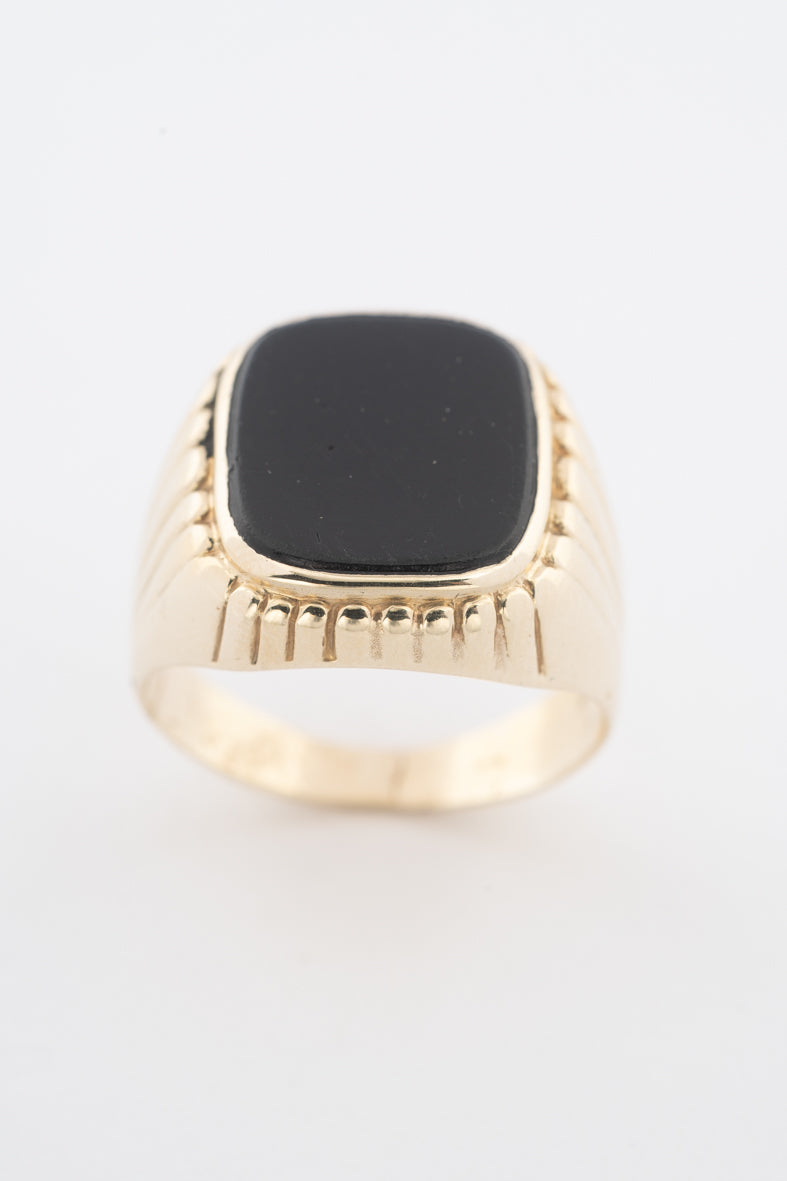 Geelgouden heren ring met onyx