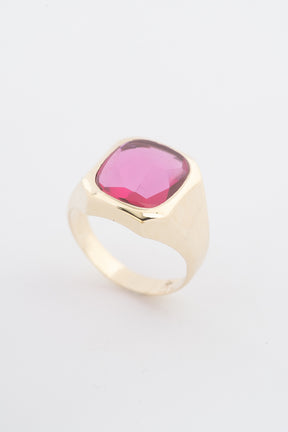 Gelgouden heren ring met synth. robijn